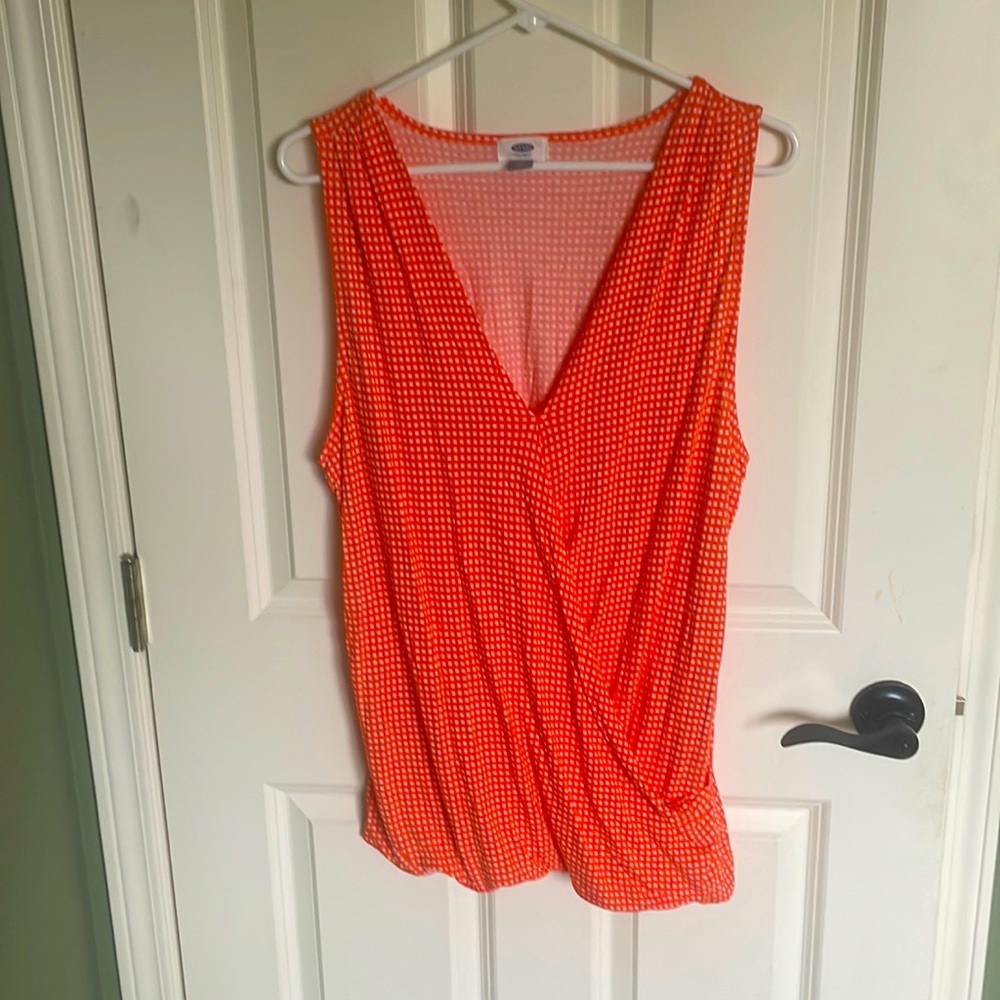 Old Navy Bright Orange Polka Dot Sleeveless Crossover Blouse – Women’s XL